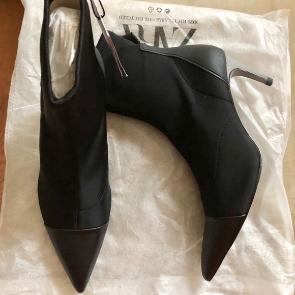 Zara black techical fabric heeled ankle boots main image 4